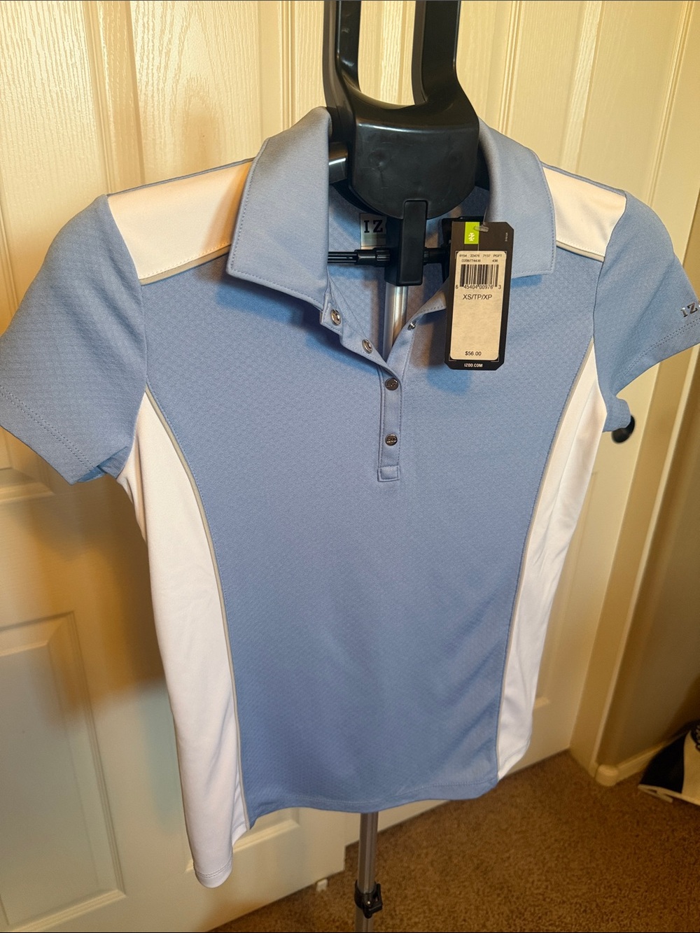 Women’s Light Blue and White Short Sleeve Golf Polo
